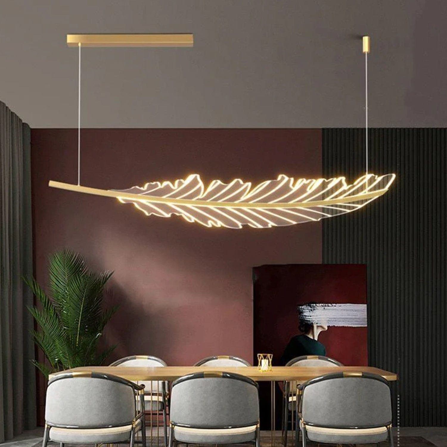 Acrylic Leaf Dining, Layered acrylic leaves in a soft, organic canopy.