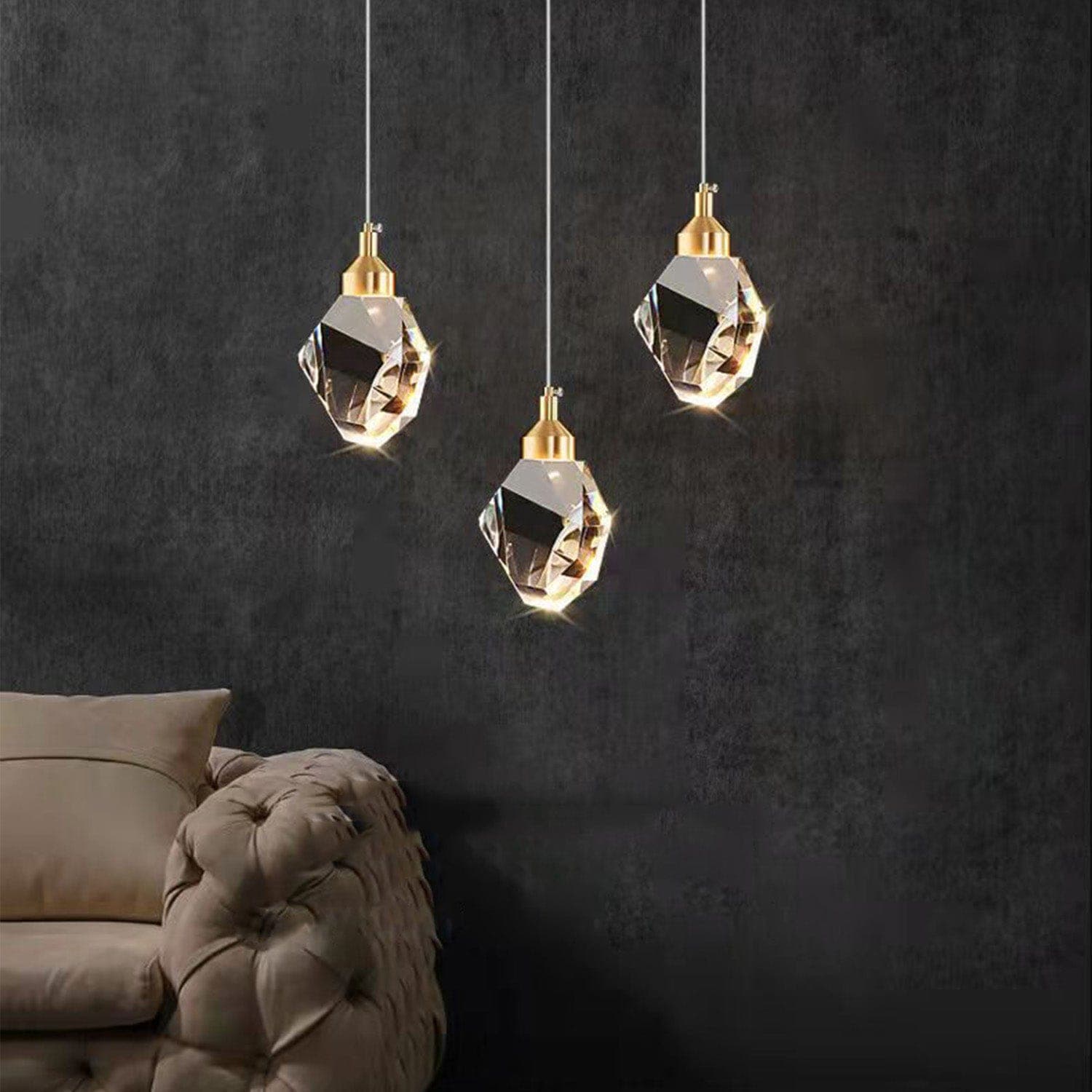Crown Jewel Pendant, A jewelled single-drop for islands, bedsides and reading nooks.