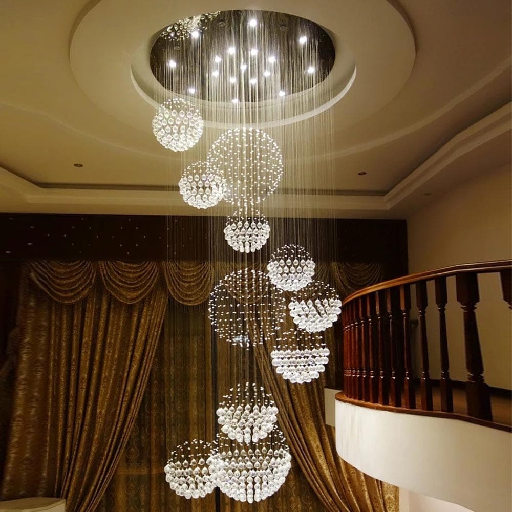 Spiral Staircase Cascade, A crystal spiral that falls the full height of a stairwell.